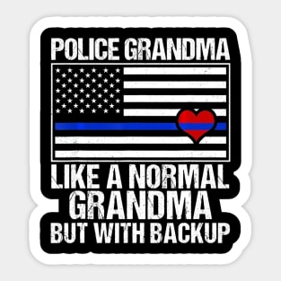 Police Grandma Blue Line Flag Heart Sticker